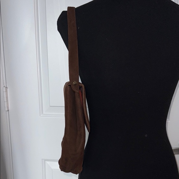 Vintage Brown and Red Suede Shoulder Bag w/ unique scalloped flap & snap button - Picture 6 of 10